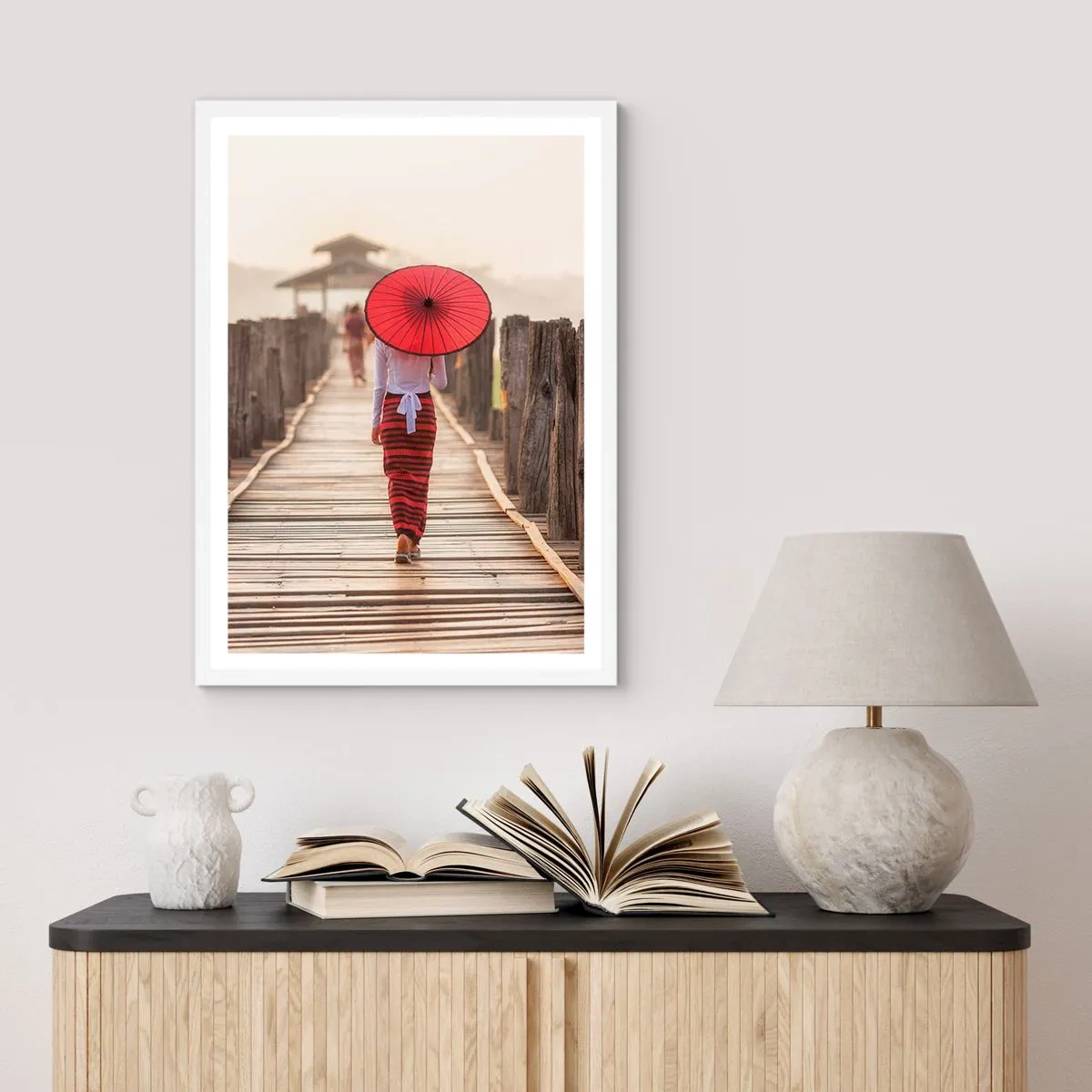 Póster en marco blanco - En un viejo puente - 50x70 cm