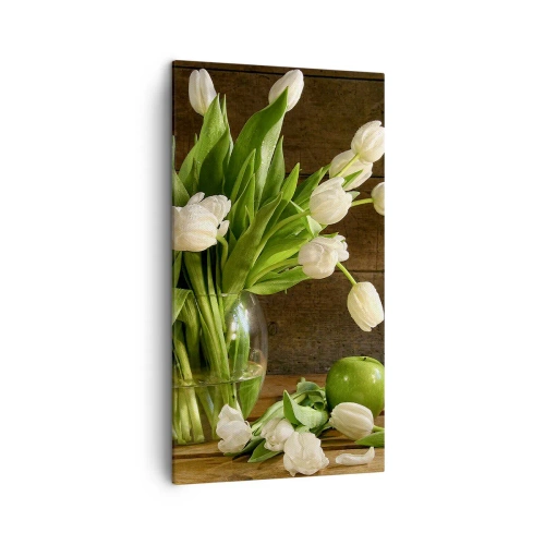 Cuadro sobre lienzo - Impresión de Imagen - Jugoso y fresco en verde y blanco - 45x80 cm