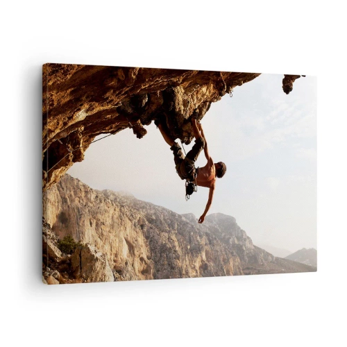 Cuadro sobre lienzo - Impresión de Imagen - Un escalador en un acantilado escarpado en las montañas bajo el sol. - 70x50cm - Un mundo en la roca - Decoración de pared moderna para salón y dormitorio ARTTOR