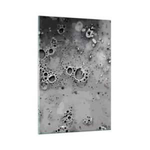 Cuadro sobre vidrio - Impresiones sobre Vidrio - Patrón abstracto de burbujas en blanco y negro - 80x120cm - Como un paisaje lunar - Decoración de pared moderna para salón y dormitorio ARTTOR