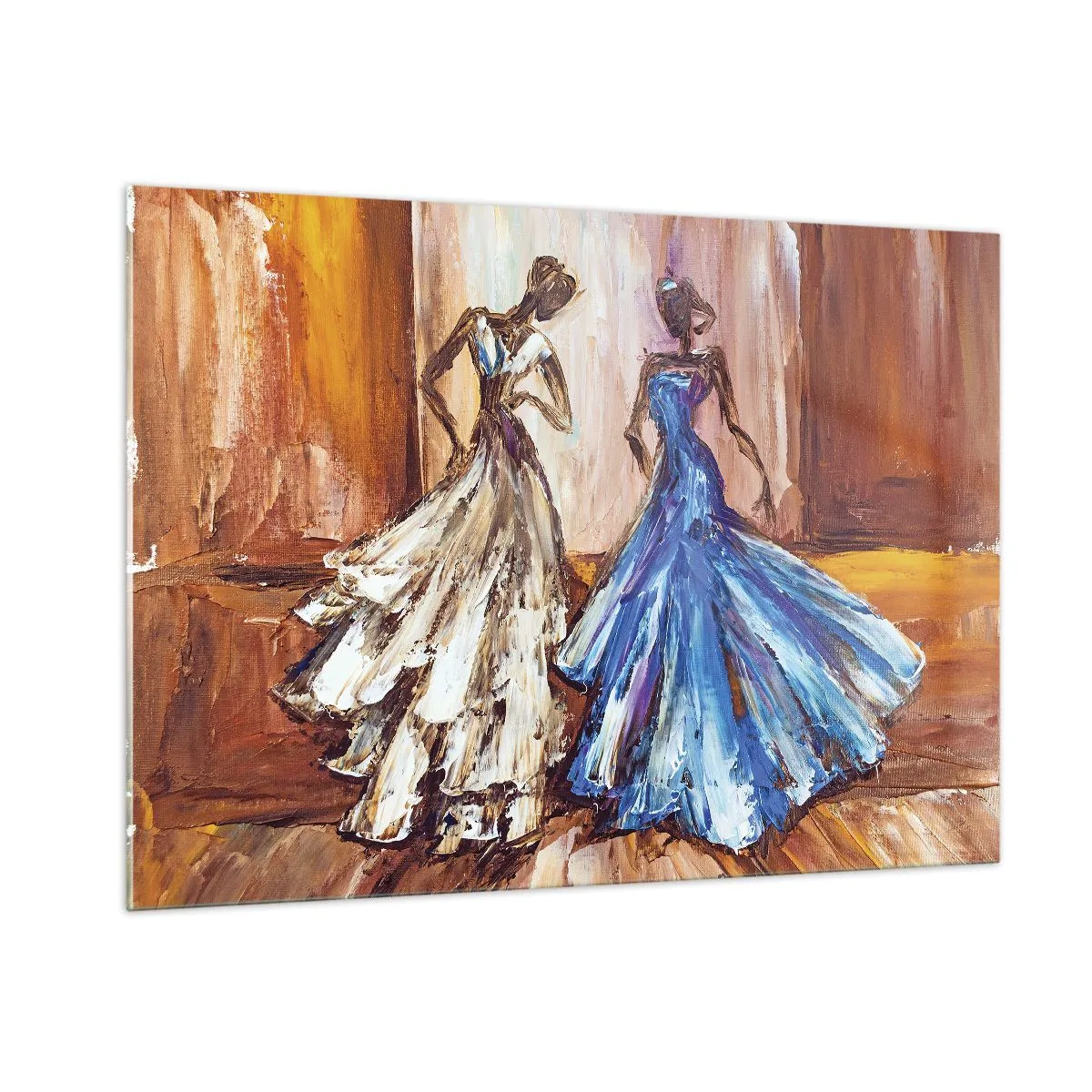 Cuadro sobre vidrio - Impresiones sobre Vidrio - Figuras femeninas con vestidos de gala en estilo artístico. - 100x70cm - Un elegante dúo - Decoración de pared moderna para salón y dormitorio ARTTOR