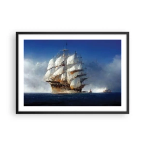 Póster en marco negro - Un velero en mar abierto bajo un cielo azul. - 70x50cm - La gran gloria - Decoración de pared moderna para salón y dormitorio ARTTOR