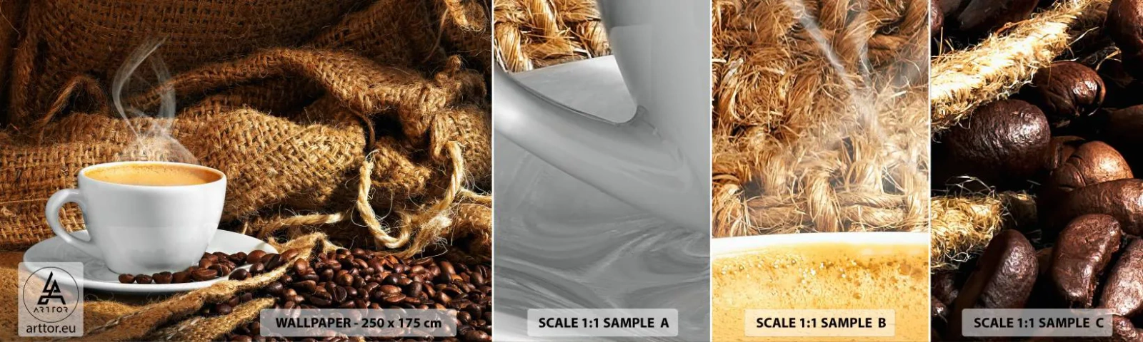 Muestra De Fotomural Standard Eco - Olor a moca y densidad del líquido meloso - Gastronomía, Café, taza de cafe - 100x30 cm