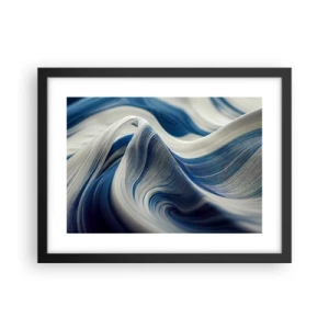 Póster en marco negro - Fluidez de azul y blanco - 40x30 cm