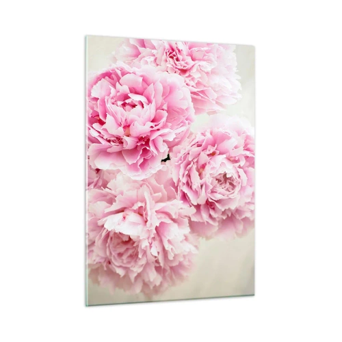 Cuadro sobre vidrio - Impresiones sobre Vidrio - Un ramo de peonías rosas sobre un fondo claro. - 50x70cm - En el esplendor del rosa - Decoración de pared moderna para salón y dormitorio ARTTOR