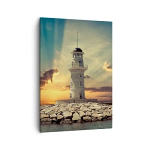 Cuadro sobre lienzo - Impresión de Imagen - Un faro al atardecer contra el cielo. - 50x70cm - Luz - Bondad - Belleza - Decoración de pared moderna para salón y dormitorio ARTTOR