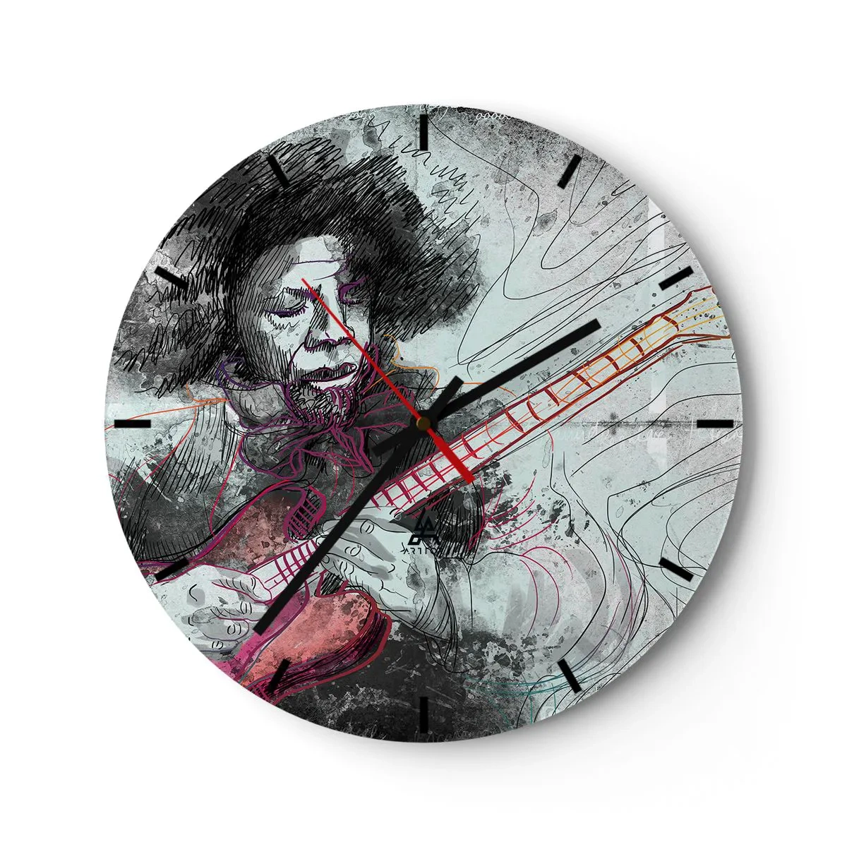 Reloj de pared - Reloj de vidrio - Motivo artístico de guitarrista en tonos pastel. - 30x30cm - Volando con la música - Decoración de pared moderna para salón, cocina y dormitorio ARTTOR