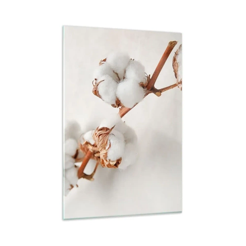 Cuadro sobre vidrio - Impresiones sobre Vidrio - Una ramita de algodón sobre un fondo sutil. - 80x120cm - Un suave tacto - Decoración de pared moderna para salón y dormitorio ARTTOR