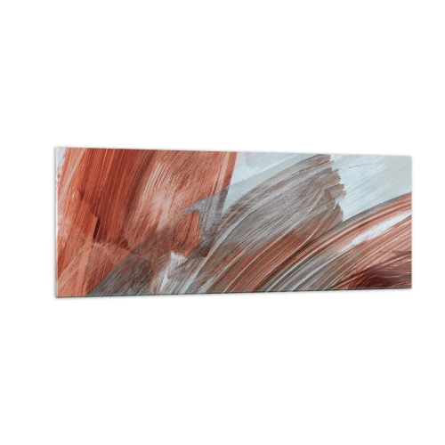 Cuadro sobre vidrio - Impresiones sobre Vidrio - Pinceladas abstractas en tonos cobre y gris. - 140x50cm - Abstracción otoñal y ventosa - Decoración de pared moderna para salón y dormitorio ARTTOR