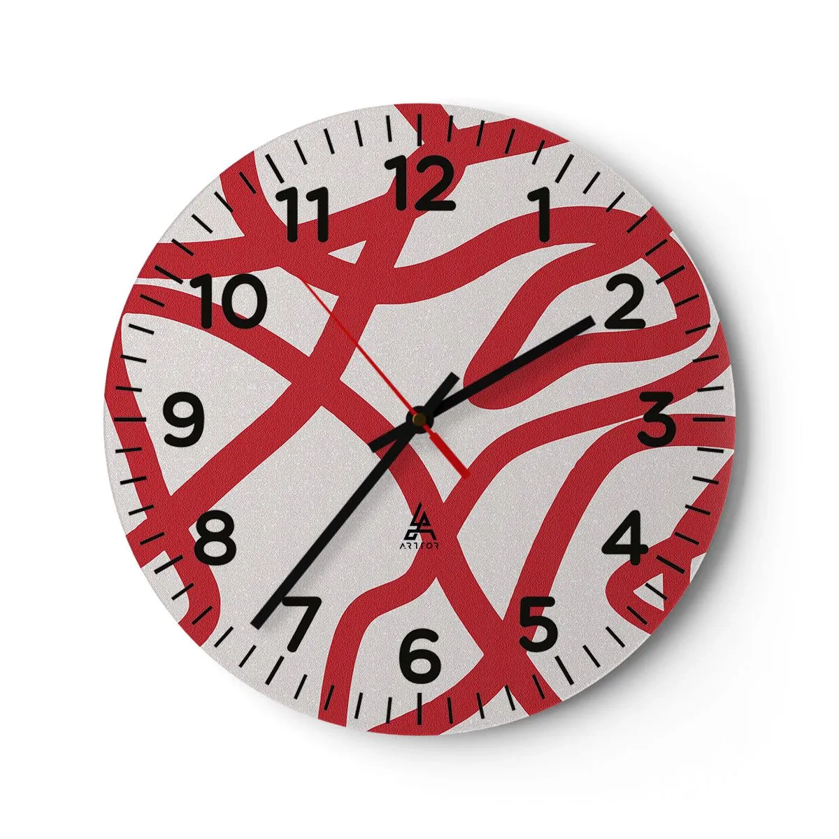 Reloj de pared - Reloj de vidrio - Rojo sobre blanco - 40x40 cm