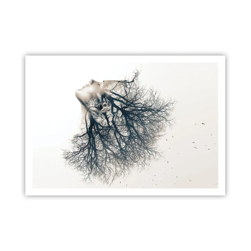 Póster - Silueta creativa de una mujer y árboles. - 100x70cm - Escuchando el susurro de un árbol - Decoración de pared moderna para salón y dormitorio ARTTOR