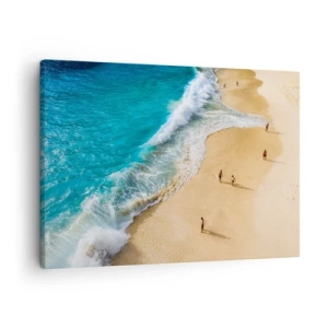 Cuadro sobre lienzo - Impresión de Imagen - Una playa con agua turquesa y gente paseando. - 70x50cm - Y luego el sol, la playa... - Decoración de pared moderna para salón y dormitorio ARTTOR