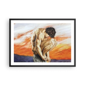 Póster en marco negro - Un hombre perdido en sus pensamientos con el telón de fondo de una puesta de sol. - 70x50cm - Sumergido en sí mismo - Decoración de pared moderna para salón y dormitorio ARTTOR