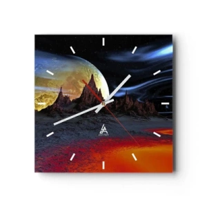 Reloj de pared - Reloj de vidrio - Un paisaje fantástico con planetas y paisajes volcánicos. - 30x30cm - Mundo desconocido - Decoración de pared moderna para salón y dormitorio ARTTOR