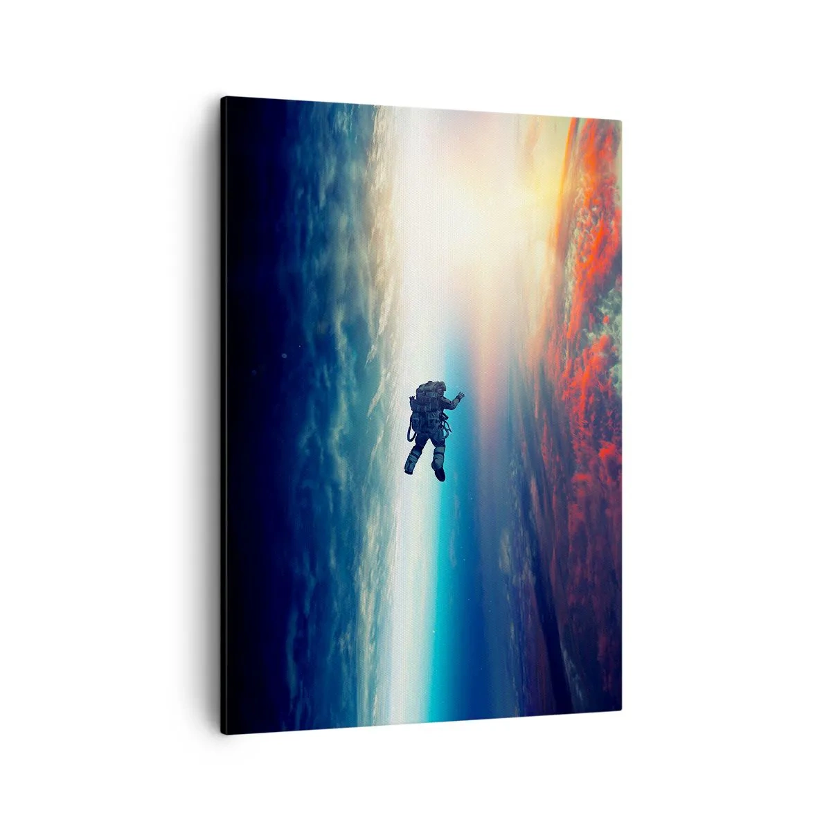 Cuadro sobre lienzo - Impresión de Imagen - Un astronauta flotando en el espacio sobre una Tierra colorida. - 50x70cm - Enfrentarse al universo - Decoración de pared moderna para salón y dormitorio ARTTOR