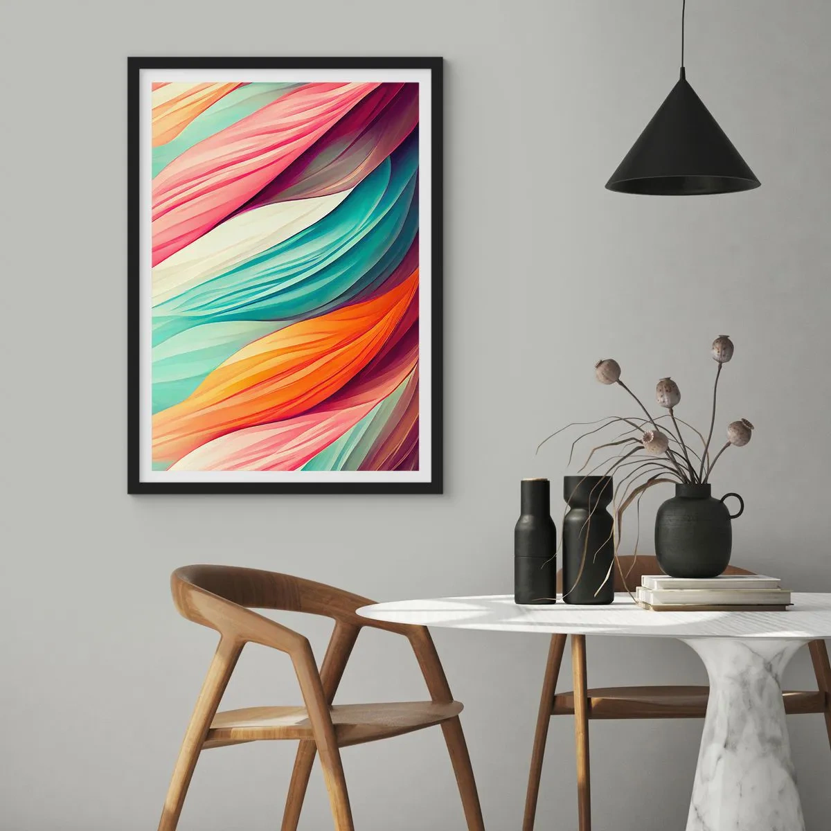 Póster en marco negro - Tejido arco iris - 70x100 cm
