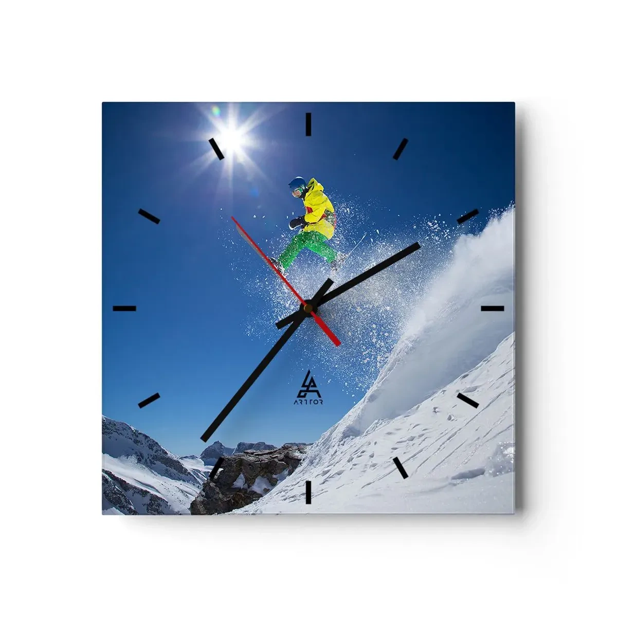 Reloj de pared - Reloj de vidrio - Bailando con las montañas - 40x40 cm