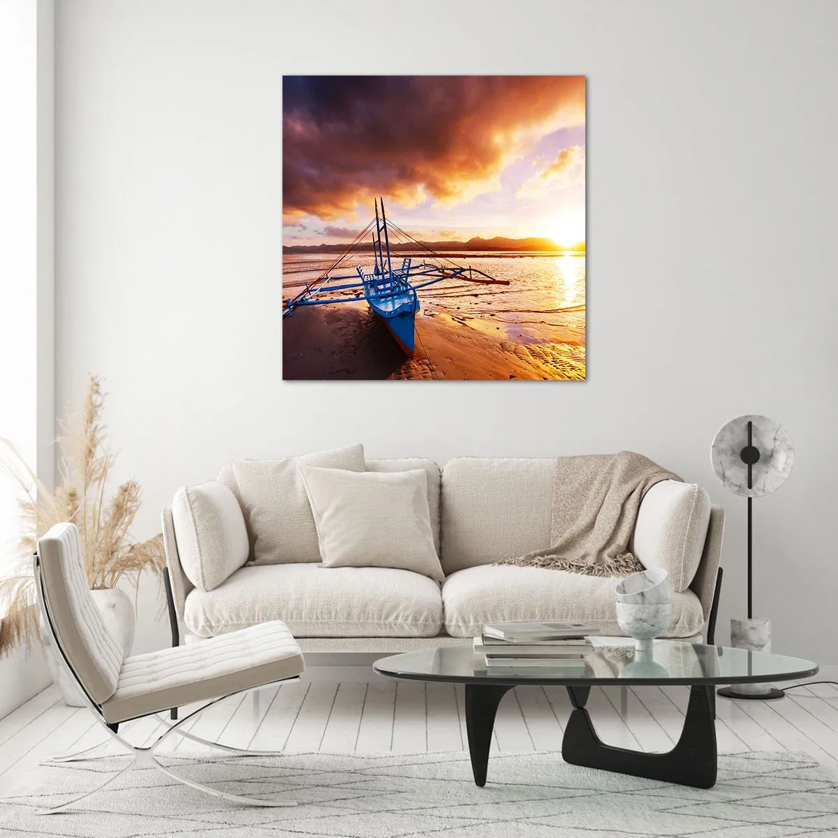 Cuadro sobre vidrio - Impresiones sobre Vidrio - Después de un largo día, relájate en la arena - 40x40 cm