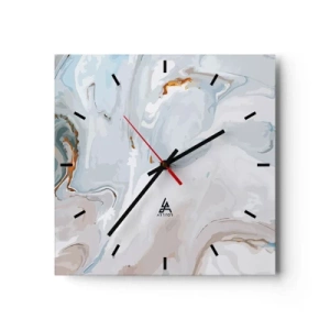 Reloj de pared - Reloj de vidrio - Ondas abstractas en tonos azules y blancos - 30x30cm - Blanco fusión - Decoración de pared moderna para salón y dormitorio ARTTOR