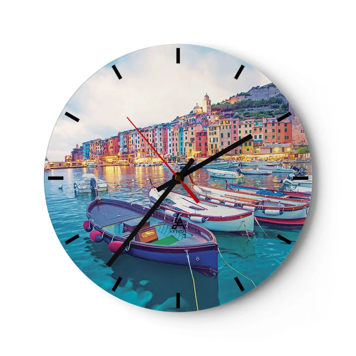 Reloj de pared - Reloj de vidrio - Una noche colorida en el puerto - 40x40 cm