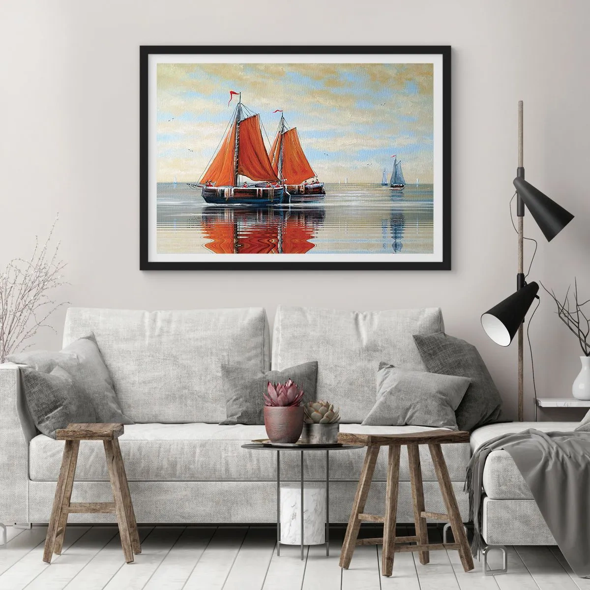 Póster en marco negro - Veleros de dos mástiles en aguas tranquilas - 70x50cm - Navega, marinero.... - Decoración de pared moderna para salón y dormitorio ARTTOR