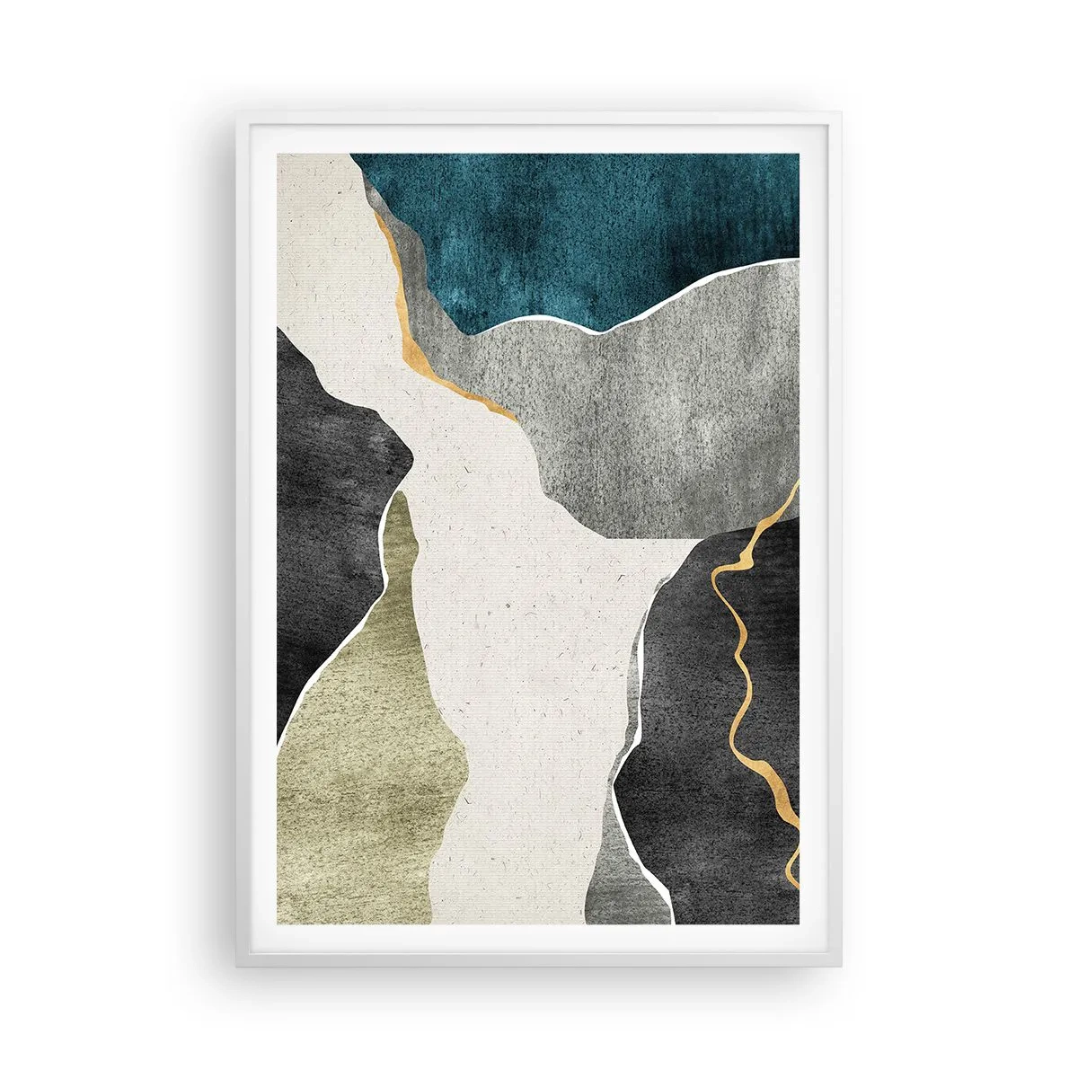 Póster en marco blanco - Composición en mosaico con una hebra de oro - 70x100 cm