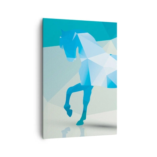 Cuadro sobre lienzo - Impresión de Imagen - Silueta geométrica de un caballo en tonos azules. - 70x100cm - Caballo geométrico en turquesa - Decoración de pared moderna para salón y dormitorio ARTTOR