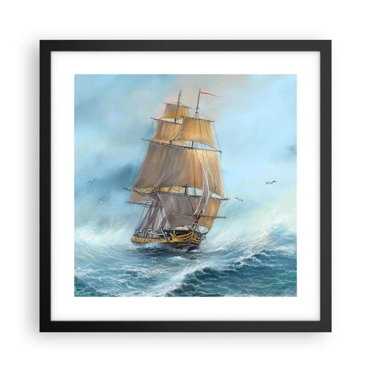 Póster en marco negro - Surcando las olas - 40x40 cm