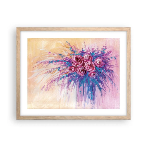 Póster en marco roble claro - Fuente de rosas - 50x40 cm
