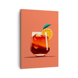 Cuadro sobre lienzo - Impresión de Imagen - Un vaso de bebida y una rodaja de naranja sobre un fondo naranja. - 50x70cm - Refresco de verano - Decoración de pared moderna para salón y dormitorio ARTTOR
