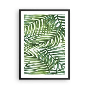 Póster en marco negro - Palmeras en un patrón botánico minimalista. - 50x70cm - Bajo el verde - Decoración de pared moderna para salón y dormitorio ARTTOR