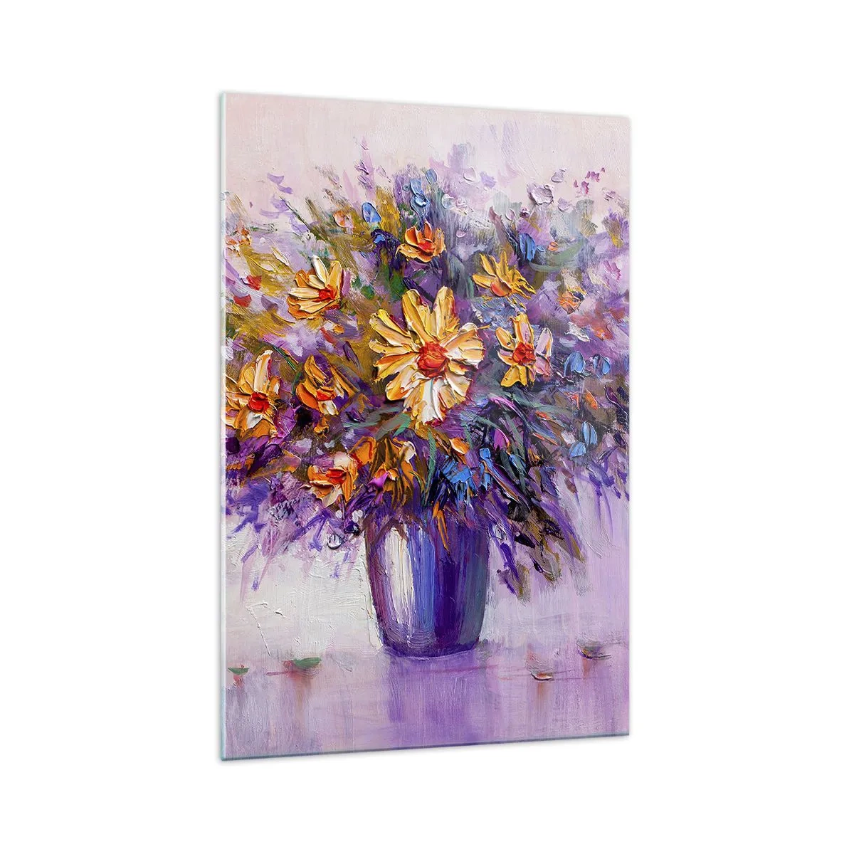 Cuadro sobre vidrio - Impresiones sobre Vidrio - Un ramo de flores en un jarrón sobre un fondo pastel. - 70x100cm - Huele dulce, parece dulce - Decoración de pared moderna para salón y dormitorio ARTTOR
