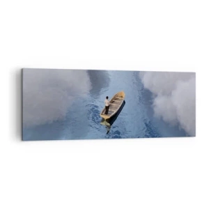 Cuadro sobre lienzo - Impresión de Imagen - Un hombre en un barco en un mar tranquilo rodeado de nubes. - 140x50cm - La vida - el viaje - lo desconocido - Decoración de pared moderna para salón y dormitorio ARTTOR