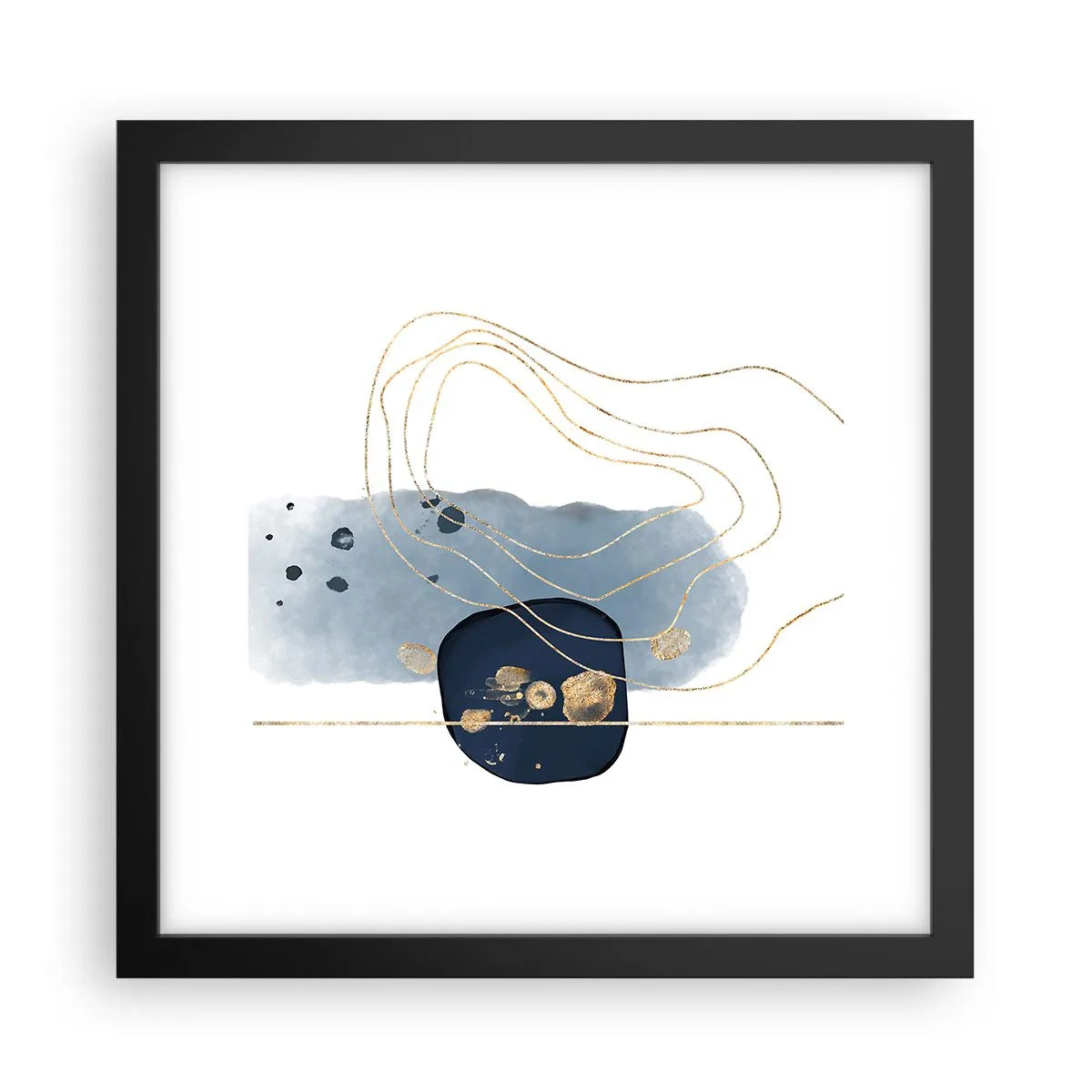 Póster en marco negro - Fantasía azul y oro - 30x30 cm