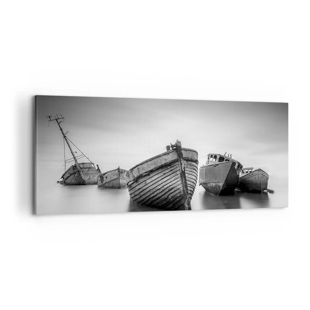 Cuadro sobre lienzo - Impresión de Imagen - Barcos abandonados en aguas tranquilas - 120x50cm - Ahora solo quedan los recuerdos... - Decoración de pared moderna para salón y dormitorio ARTTOR