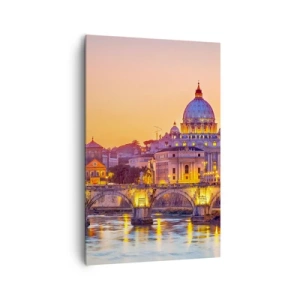 Cuadro sobre lienzo - Impresión de Imagen - Panorama del Vaticano al atardecer con un puente sobre el río - 80x120cm - Crepúsculo sobre la Ciudad Eterna - Decoración de pared moderna para salón y dormitorio ARTTOR