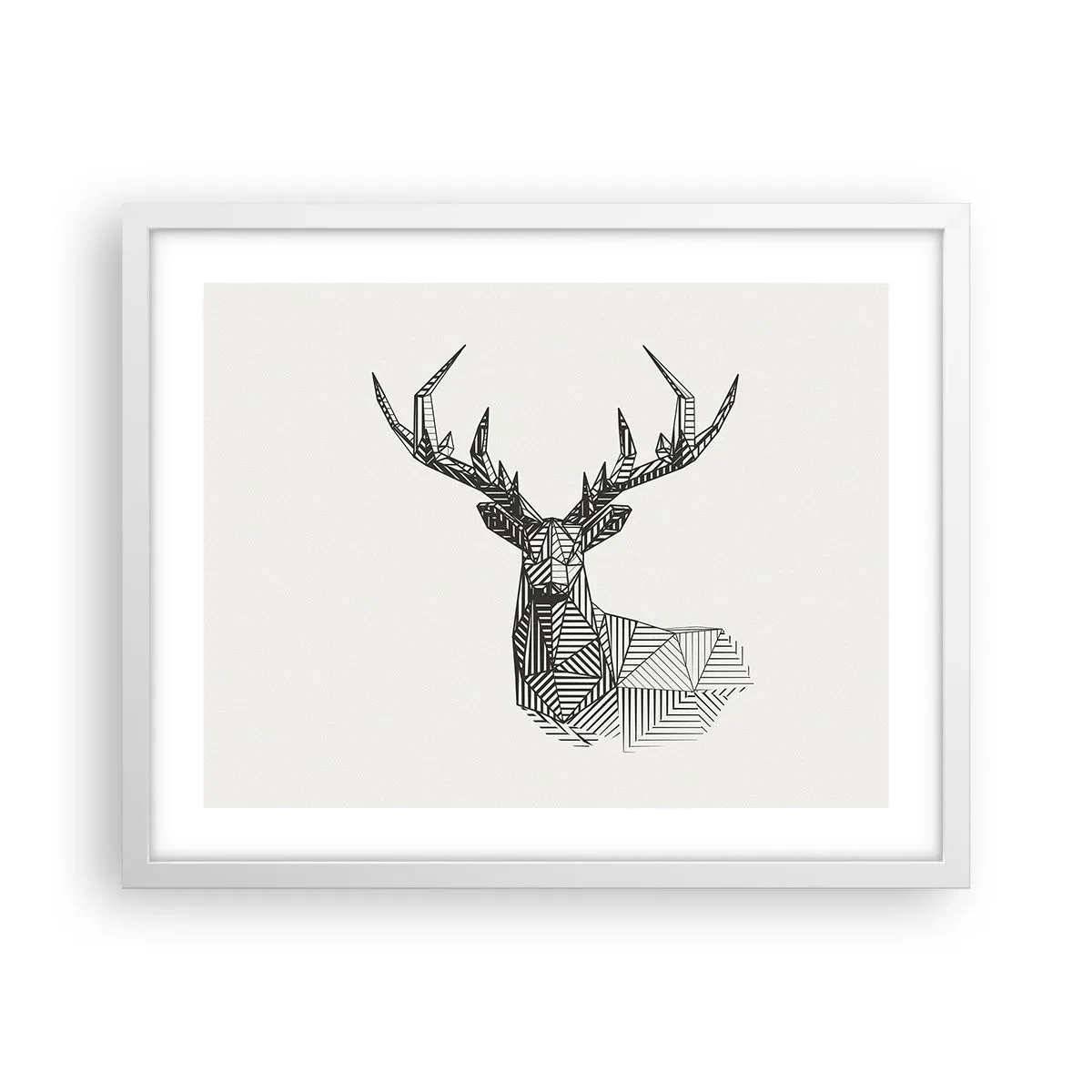 Póster en marco blanco - Ciervo en estilo cubista - 50x40 cm