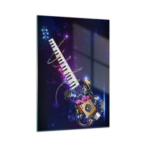 Cuadro sobre vidrio - Impresiones sobre Vidrio - Composición musical colorida con instrumentos y notas. - 50x70cm - El poder del ritmo - Decoración de pared moderna para salón y dormitorio ARTTOR