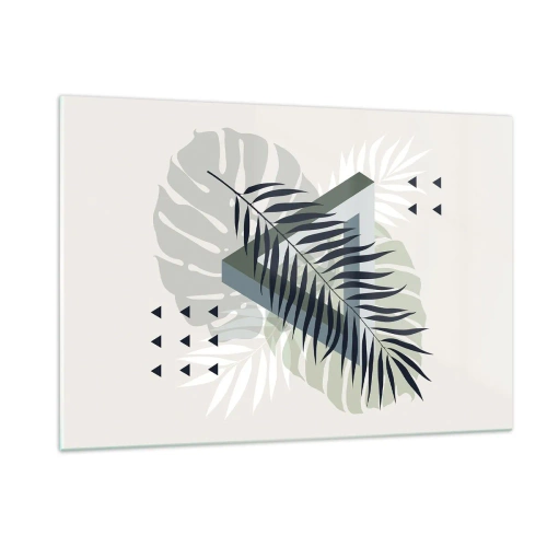 Cuadro sobre vidrio - Impresiones sobre Vidrio - Una moderna composición geométrica de hojas. - 120x80cm - Naturaleza y geometría - Decoración de pared moderna para salón y dormitorio ARTTOR
