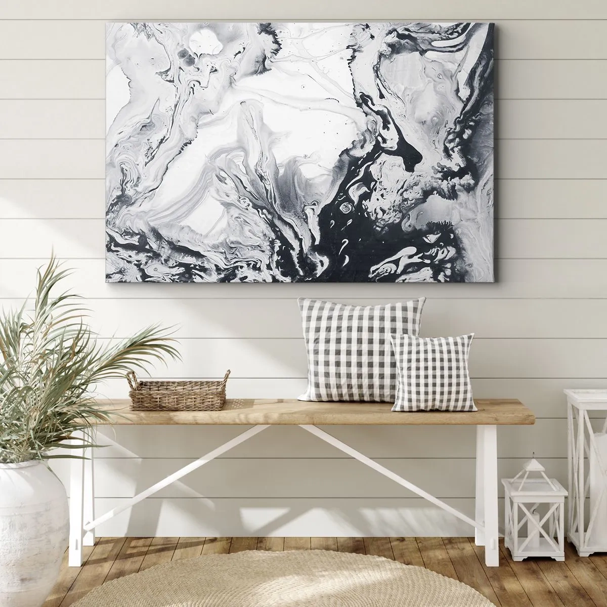 Cuadro sobre lienzo - Impresión de Imagen - Patrón abstracto monocromático con efecto mármol. - 70x50cm - Dentro de la Tierra - Decoración de pared moderna para salón y dormitorio ARTTOR