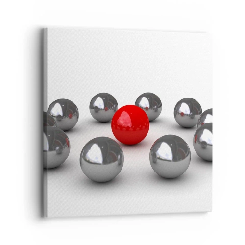 Cuadro sobre lienzo - Impresión de Imagen - Círculo en plata y rojo - 30x30 cm