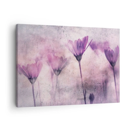 Cuadro sobre lienzo - Impresión de Imagen - Delicadas flores en tonos morados sobre un fondo claro. - 70x50cm - Sueño de flores - Decoración de pared moderna para salón y dormitorio ARTTOR
