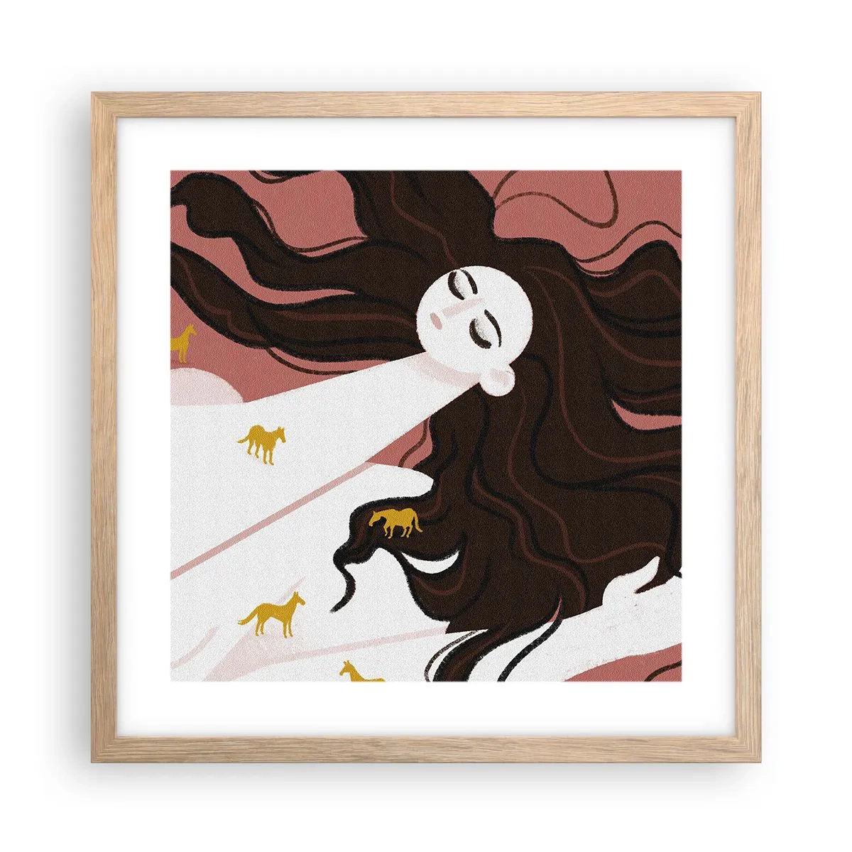 Póster en marco roble claro - Sueño de caballos dorados - 40x40 cm