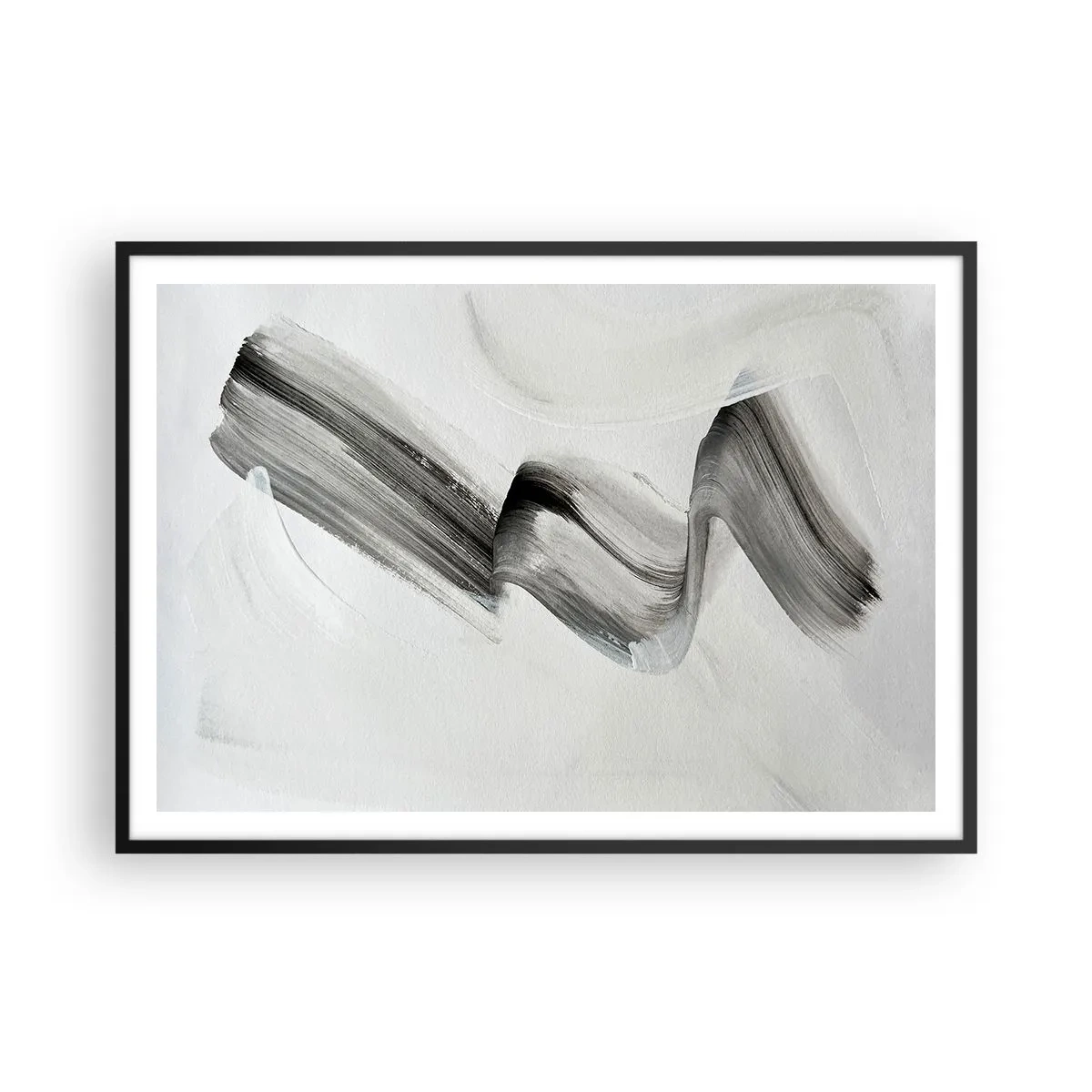Póster en marco negro - Pincelada abstracta en blanco y negro sobre un fondo claro - 100x70cm - Solo por diversión - Decoración de pared moderna para salón y dormitorio ARTTOR