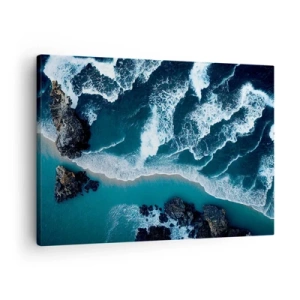 Cuadro sobre lienzo - Impresión de Imagen - Vista aérea de las olas rompiendo en la orilla - 70x50cm - Rodeadas por las olas - Decoración de pared moderna para salón y dormitorio ARTTOR