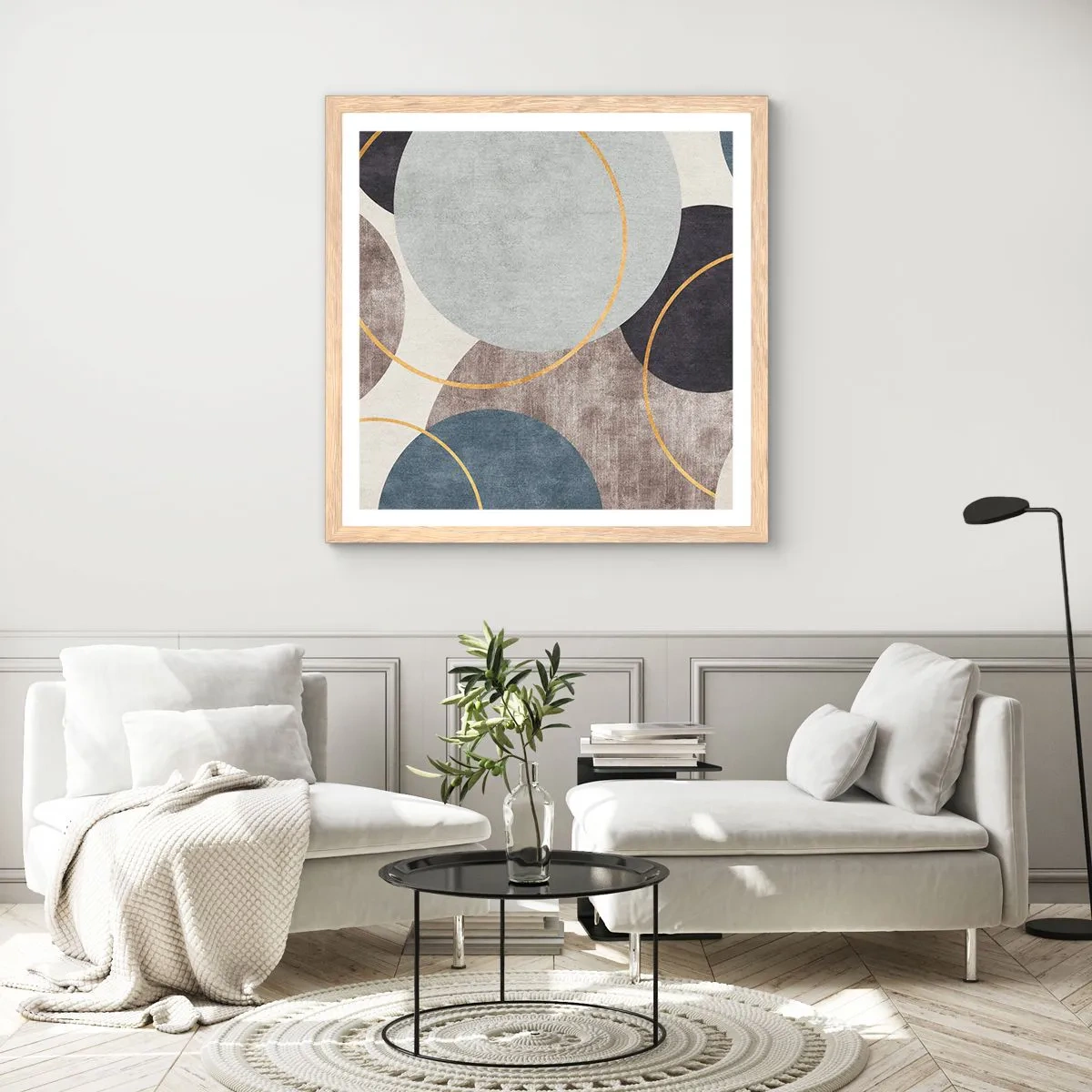 Póster en marco roble claro - Círculo tras círculo - 40x40 cm