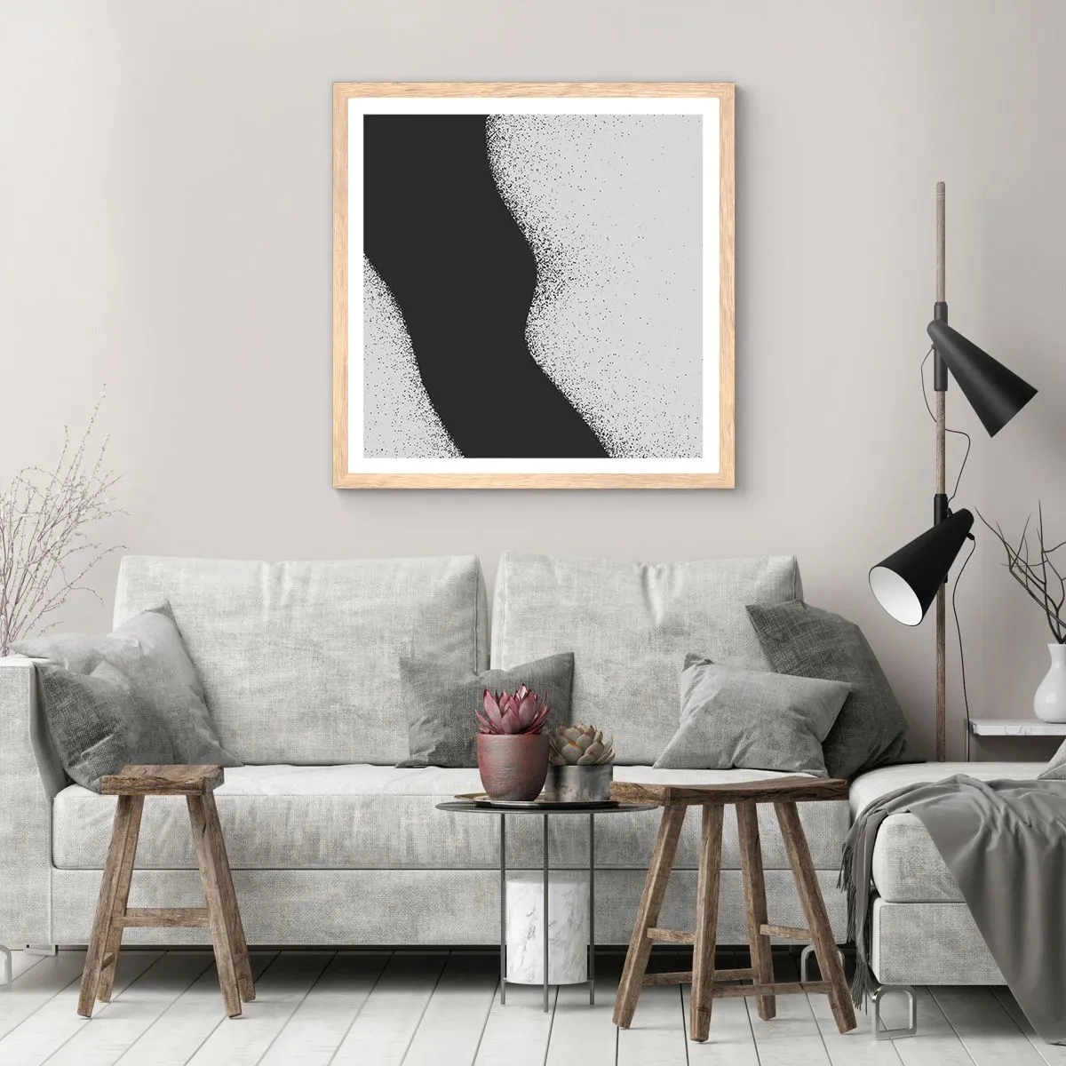 Póster en marco roble claro - Equilibrio suave - 30x30 cm