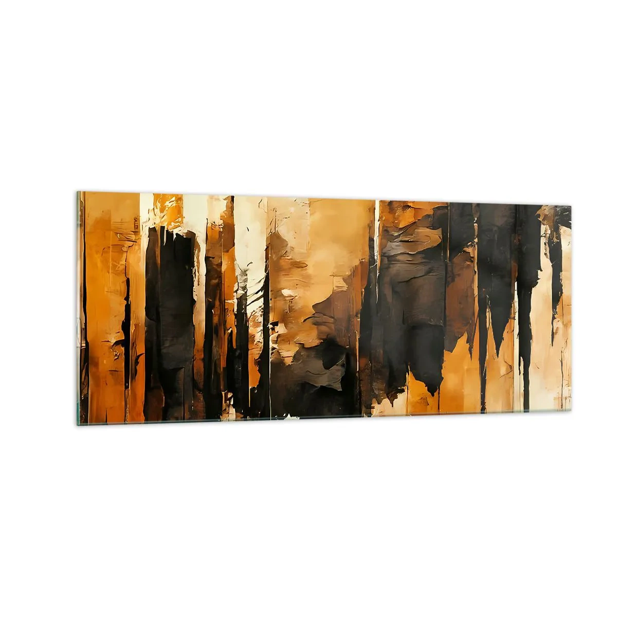Cuadro sobre vidrio - Impresiones sobre Vidrio - Armonía de negro y oro - 100x40 cm