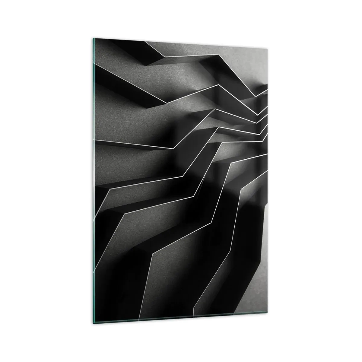 Cuadro sobre vidrio - Impresiones sobre Vidrio - Abstracción en blanco y negro con estructuras geométricas. - 80x120cm - Orden espacial - Decoración de pared moderna para salón y dormitorio ARTTOR
