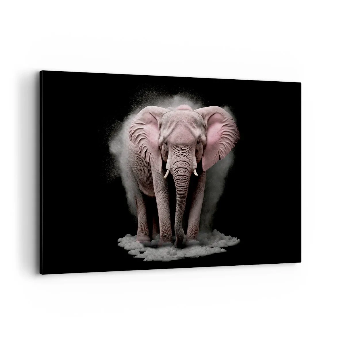 Cuadro sobre lienzo - Impresión de Imagen - Una interpretación artística de un elefante rosa sobre un fondo negro. - 100x70cm - El rey rosado de oriente - Decoración de pared moderna para salón y dormitorio ARTTOR